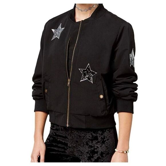 Hippie Rose Black Bomber Jacket Size XS - Picture 1 of 8